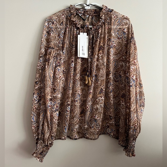 Zara Tops - Zara NWT boho printed blouse with tassels • M